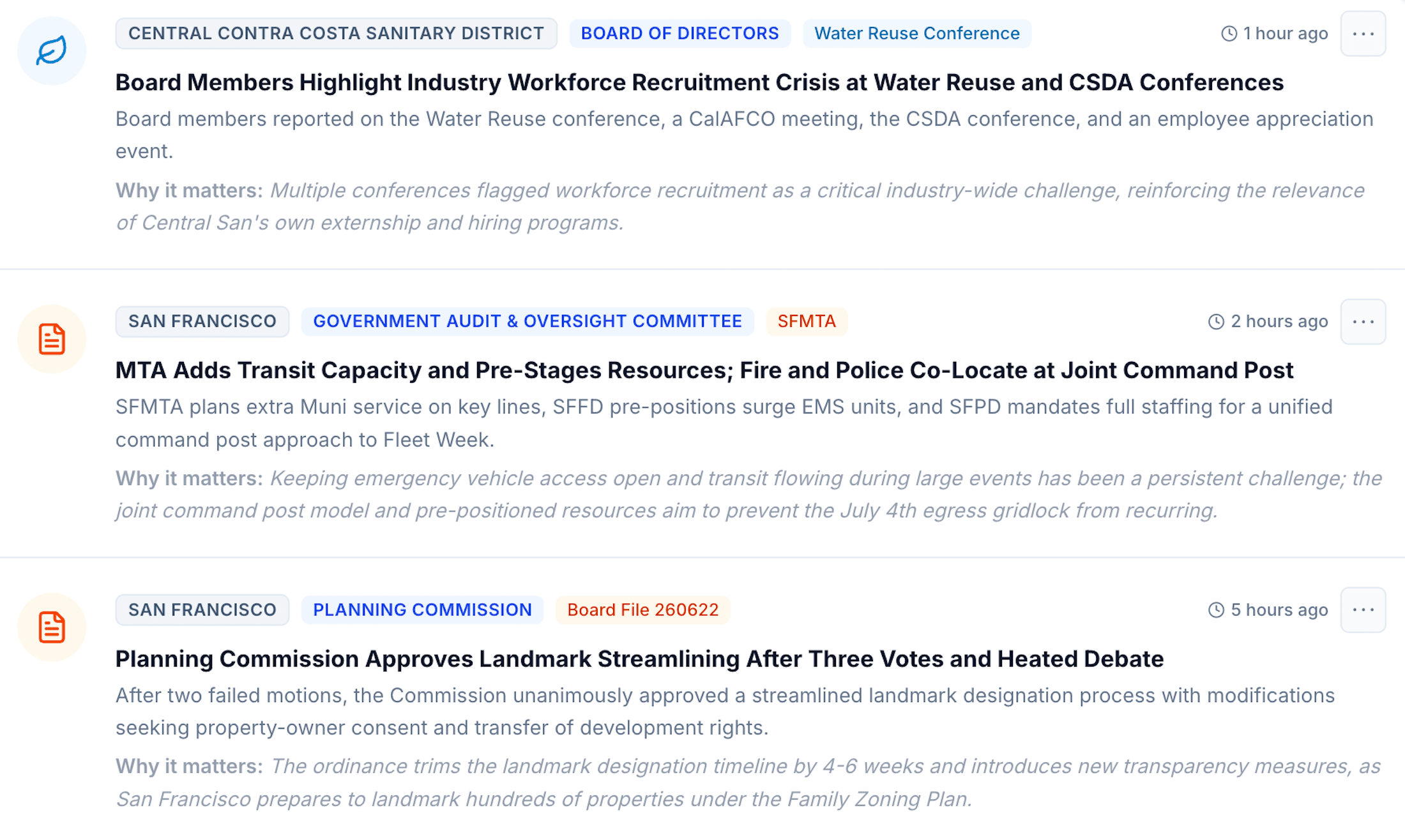 Locunity feed showing government updates